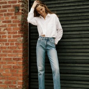 Madewell The Signature Oxford Crop Oversized Shirt, Size Medium,NWT